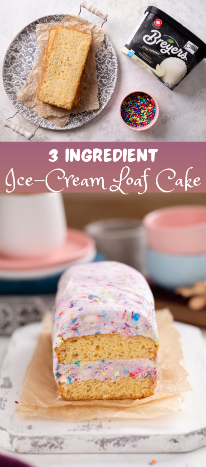 This 3 ingredient ice cream loaf cake is perfect for whenever you are craving a cold sweet treat! | bbe