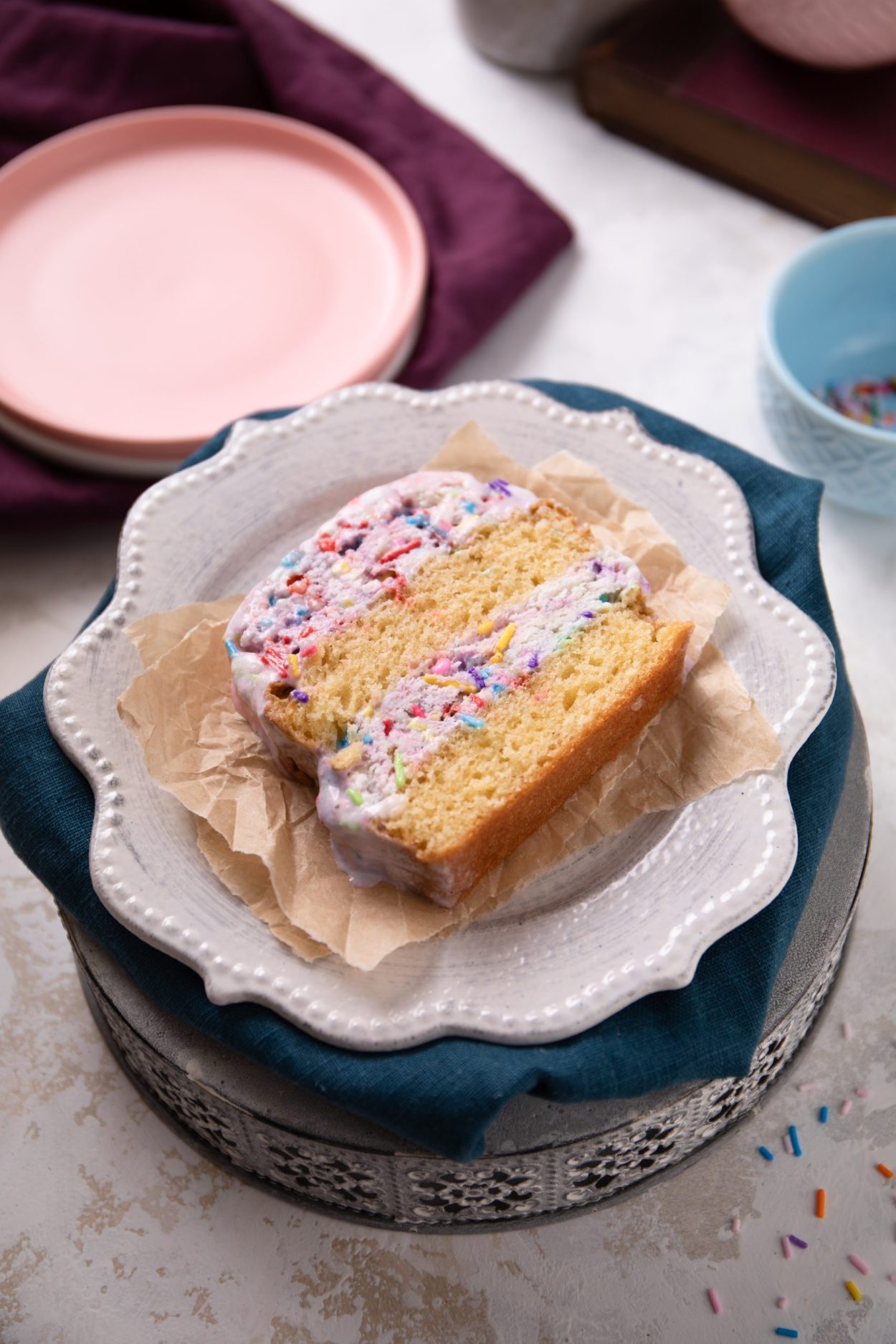 A slice of ice cream loaf cake. | beautiful food photography