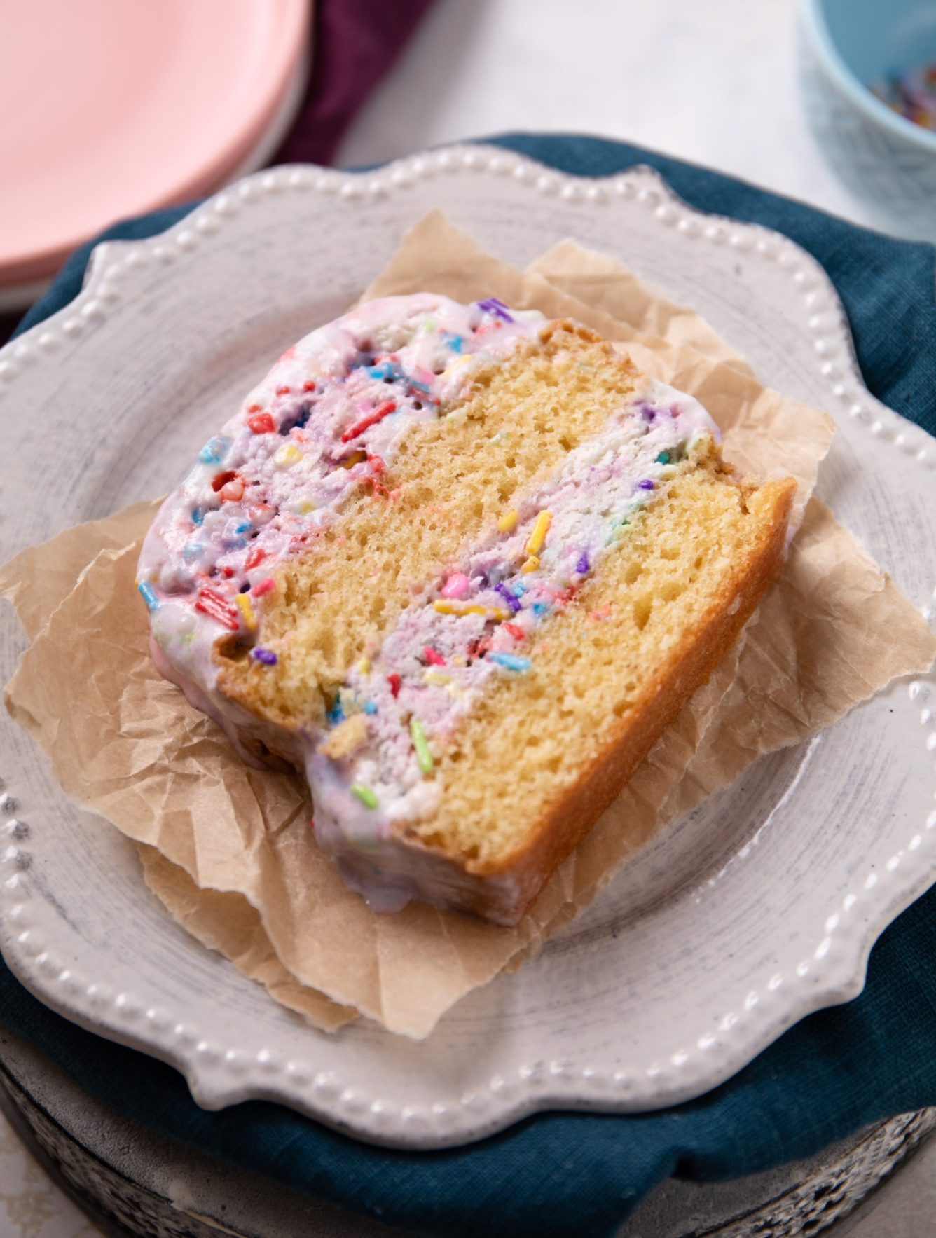 A make-ahead dessert with loaf cake, ice cream, and sprinkles.