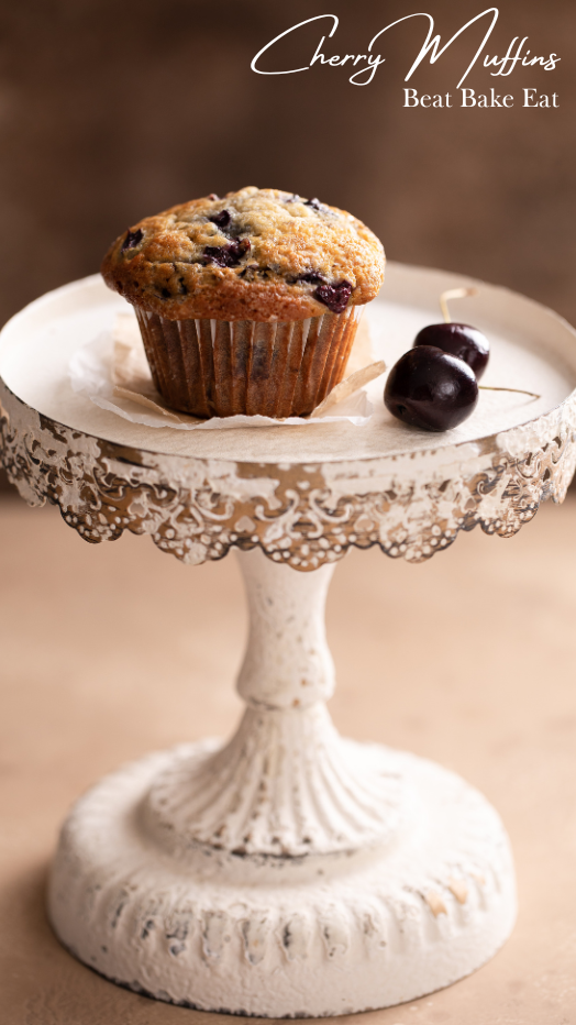 Small batch cherry muffins made with sour cream and just a touch of almond. | Beat Bake Eat