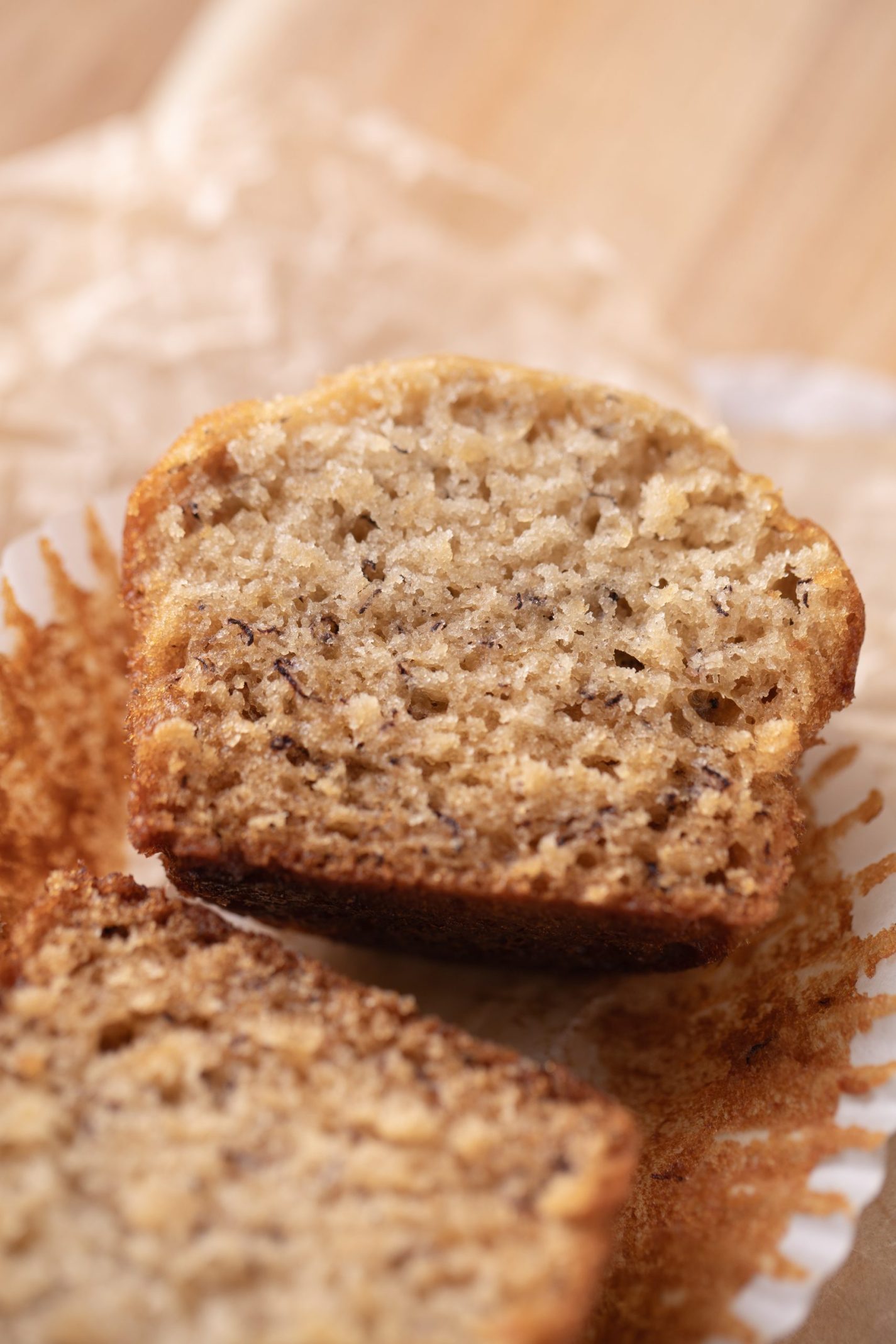 A texture shot of the inside of a banana muffin. | bbe